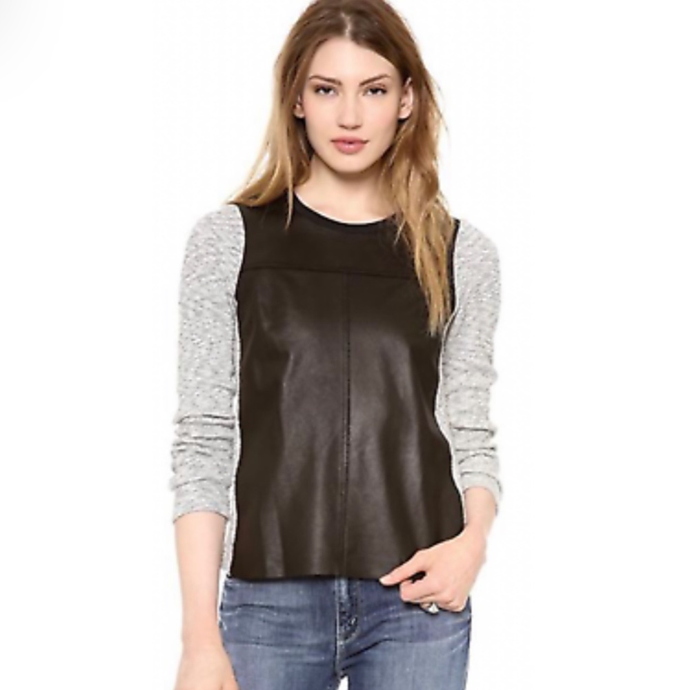 REBECCA TAYLOR genuine  soft Leather Front Sweater Size M